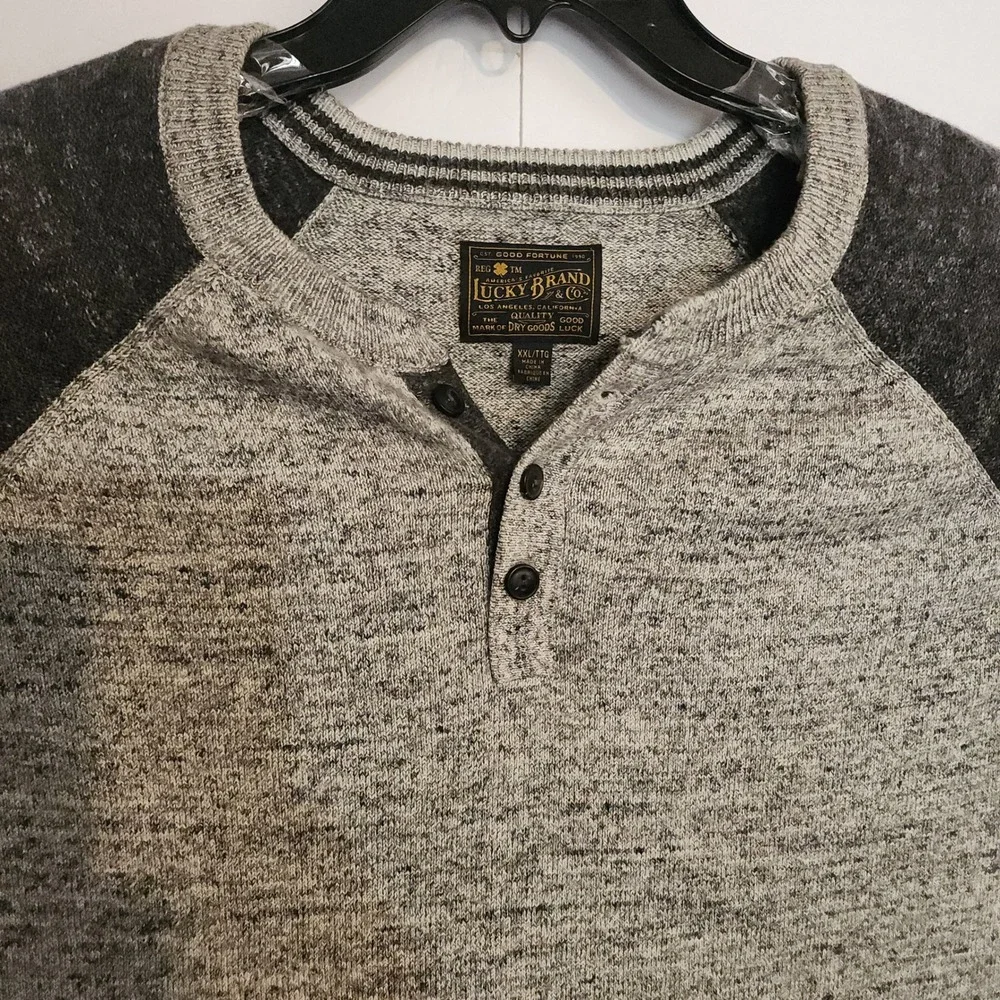 D1 ‎ Lucky Brand Mens Raglan Long Sleeve Henley Sweater Knit XXLTIG Gray
